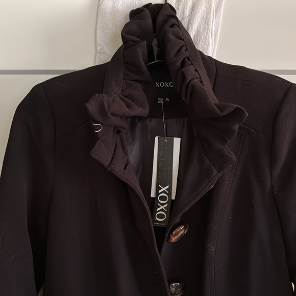 Lovely, black, wool blend washable coat, with ruffled collar. SZ M - Picture 2 of 7